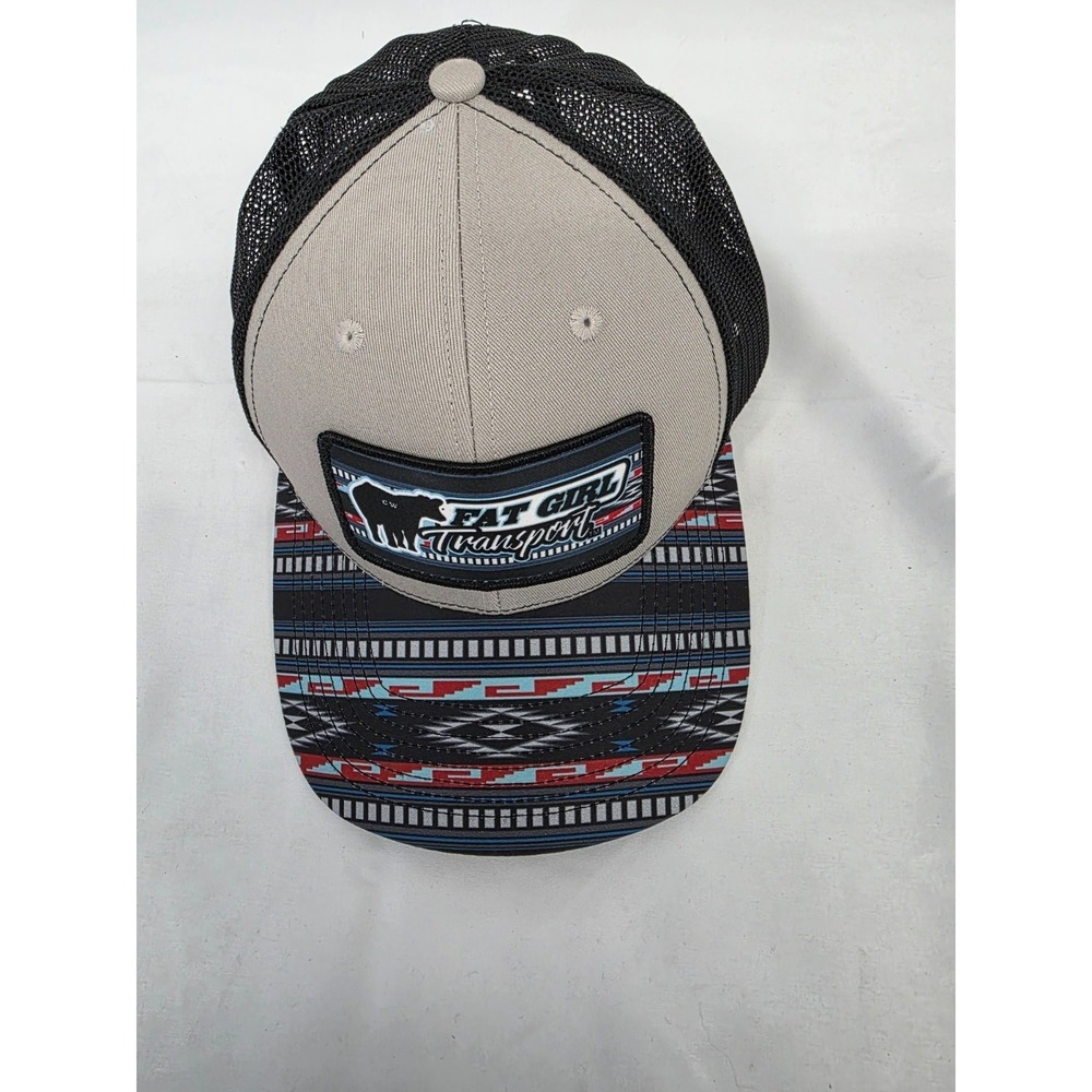 Fat Girl Transport Trucker Hat Tan Black Mesh Snapback Southwestern Pattern Bill
